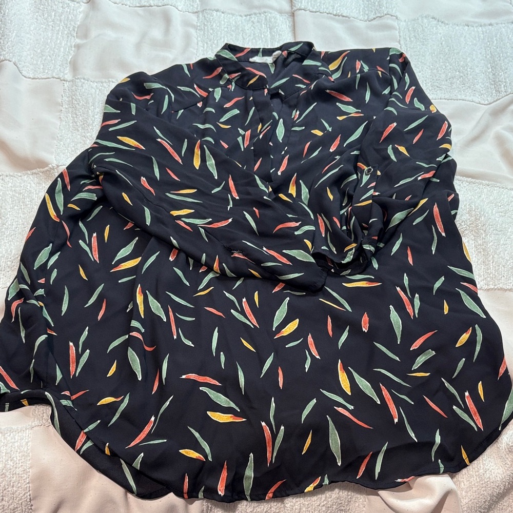 Lush Black Leaf Patterned Button Down Shirt - image 1